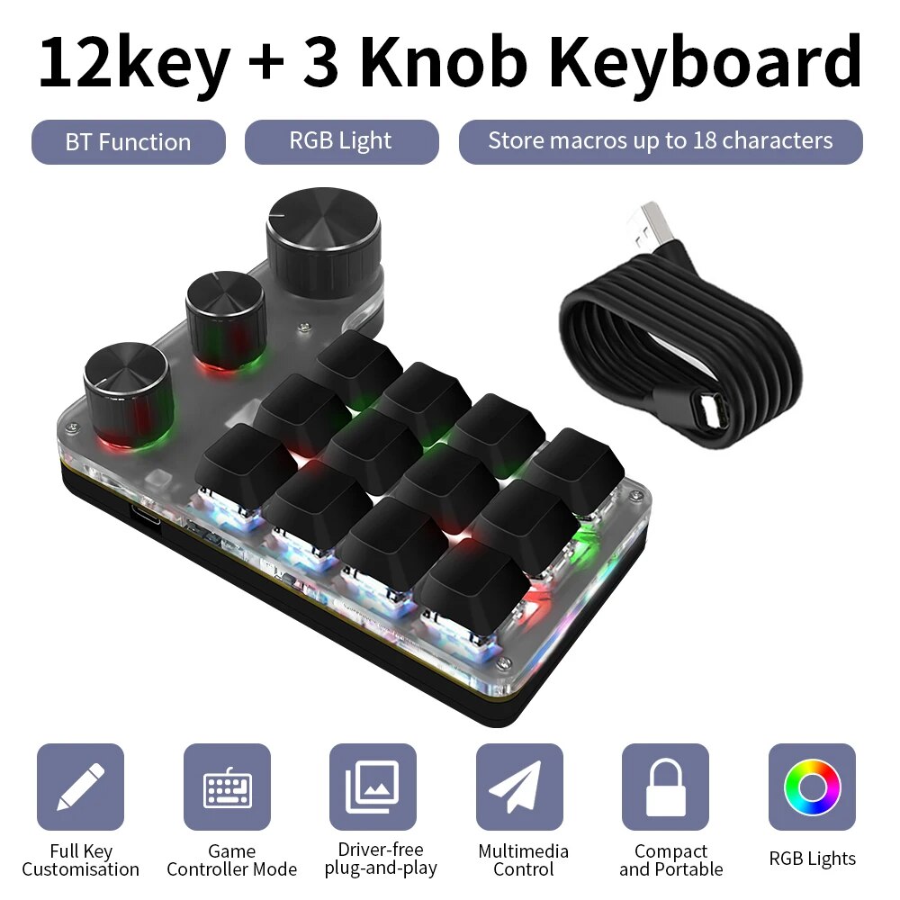 Gaming Keyboard Mini Mechanical - 블루투스 프로그래밍 매크로 커스텀 키보드, RGB